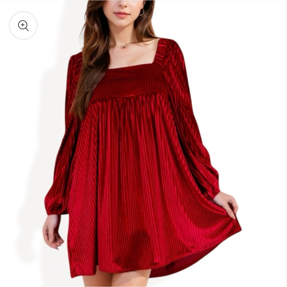 OQQ | Women’s Red Velvet Ribbed Long Sleeve Mini Dress S NWOT - Picture 2 of 8